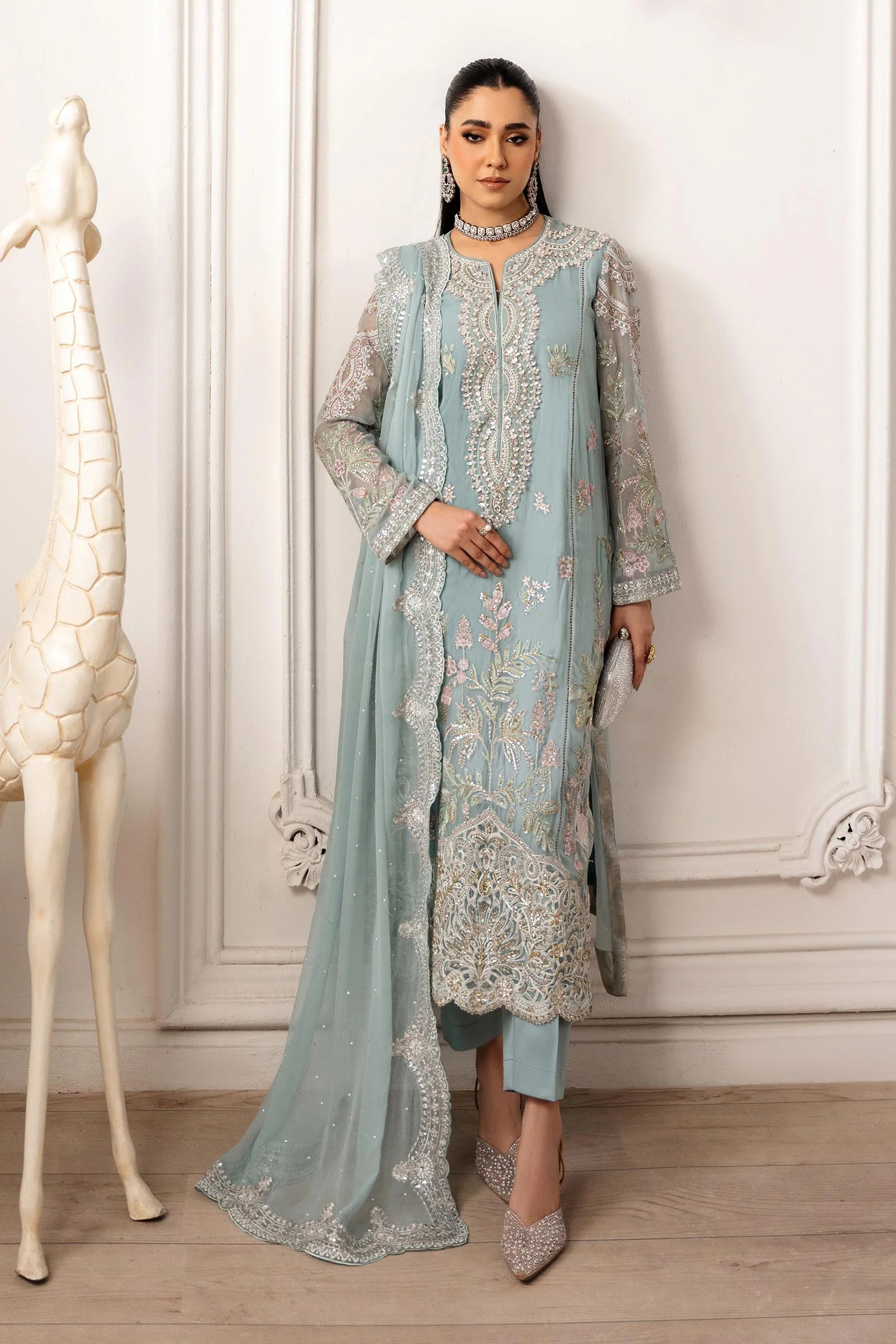 Maria B 3Pc Embroidered Chiffon Suit SF-EA25-20 gulbuy.com