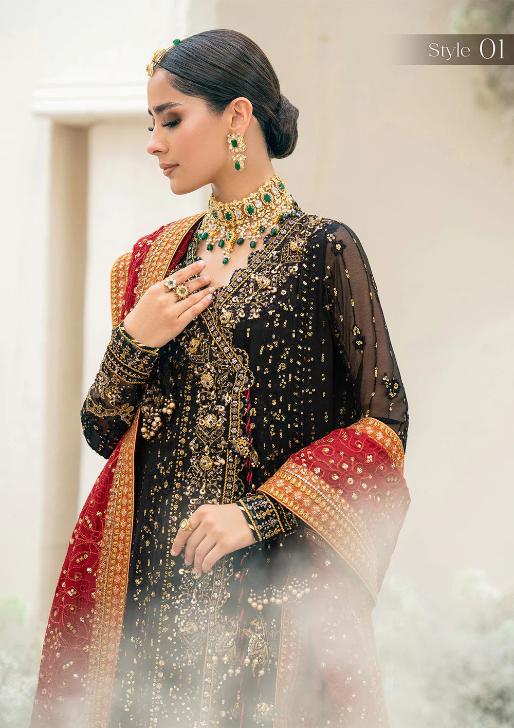 Aik Atelier 3PC Embroidered Chiffon Suit '23 VOL. 2-LOOK 01 gulbuy.com