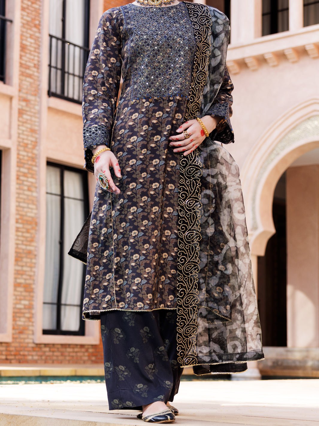 ALMIRAH 3 PIECE EMBROIDERED SILK SUIT (AL-3PS-LS-433)