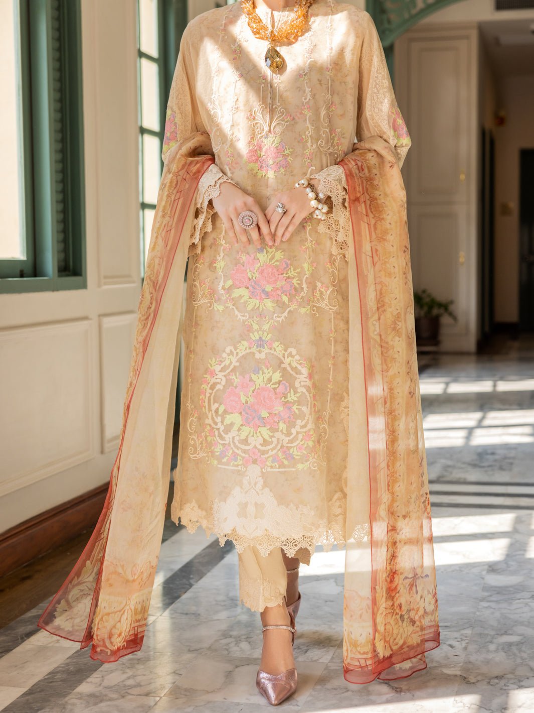ALMIRAH 3 PIECE EMBROIDERED ORGANZA SUIT (ALP-3PS-1784)