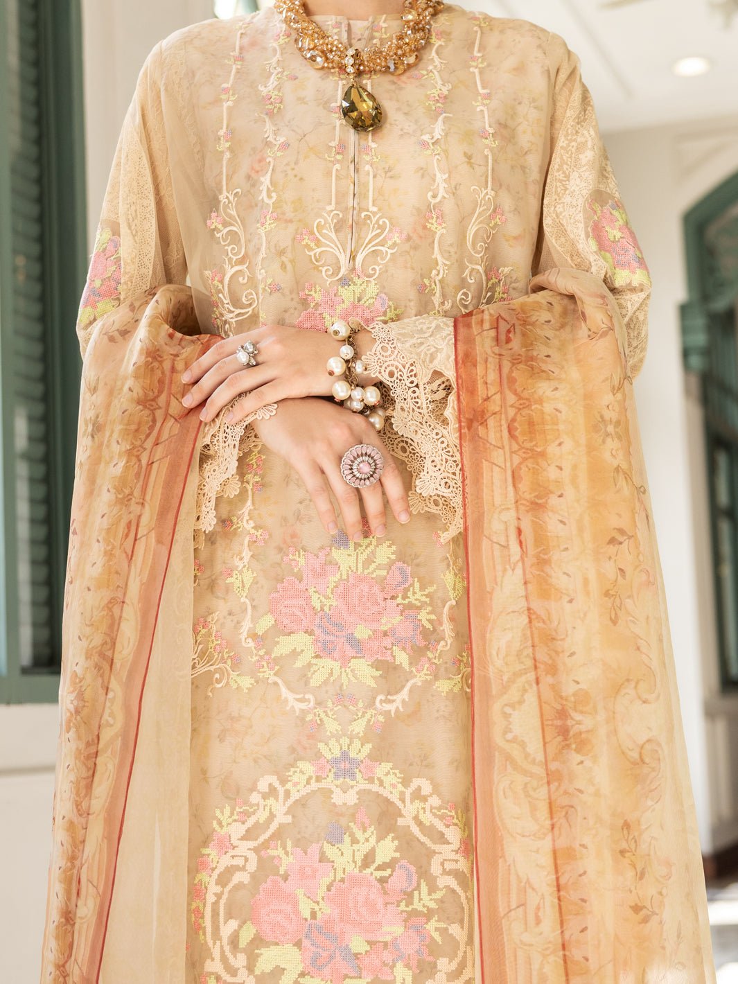 ALMIRAH 3 PIECE EMBROIDERED ORGANZA SUIT (ALP-3PS-1784) gulbuy.com