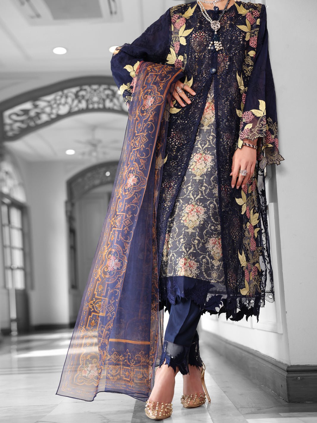 ALMIRAH 3 PIECE EMBROIDERED ORGANZA SUIT (ALP-3PS-1787)