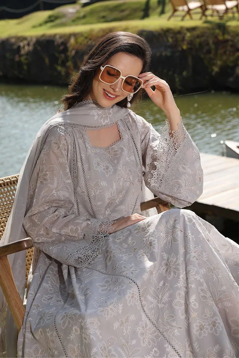 BAREEZA 3P EMBROIDERED LAWN SUIT FLORAL DELECACY GREY gulbuy.com