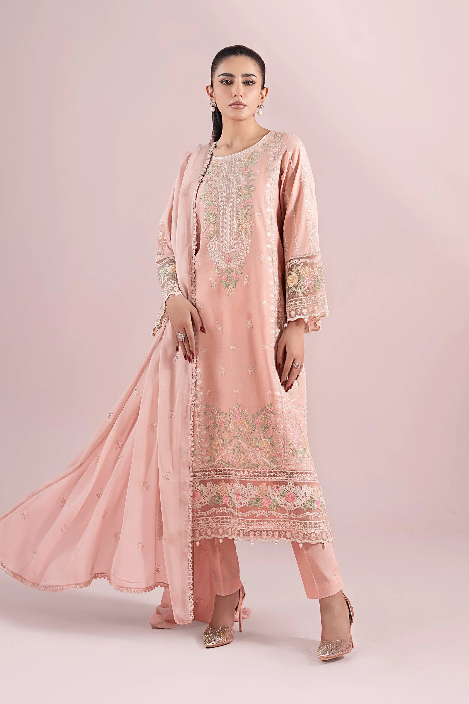 Maria B 3Pc Embroidered Dobby Suit DW-EA25-25 Pink gulbuy.com