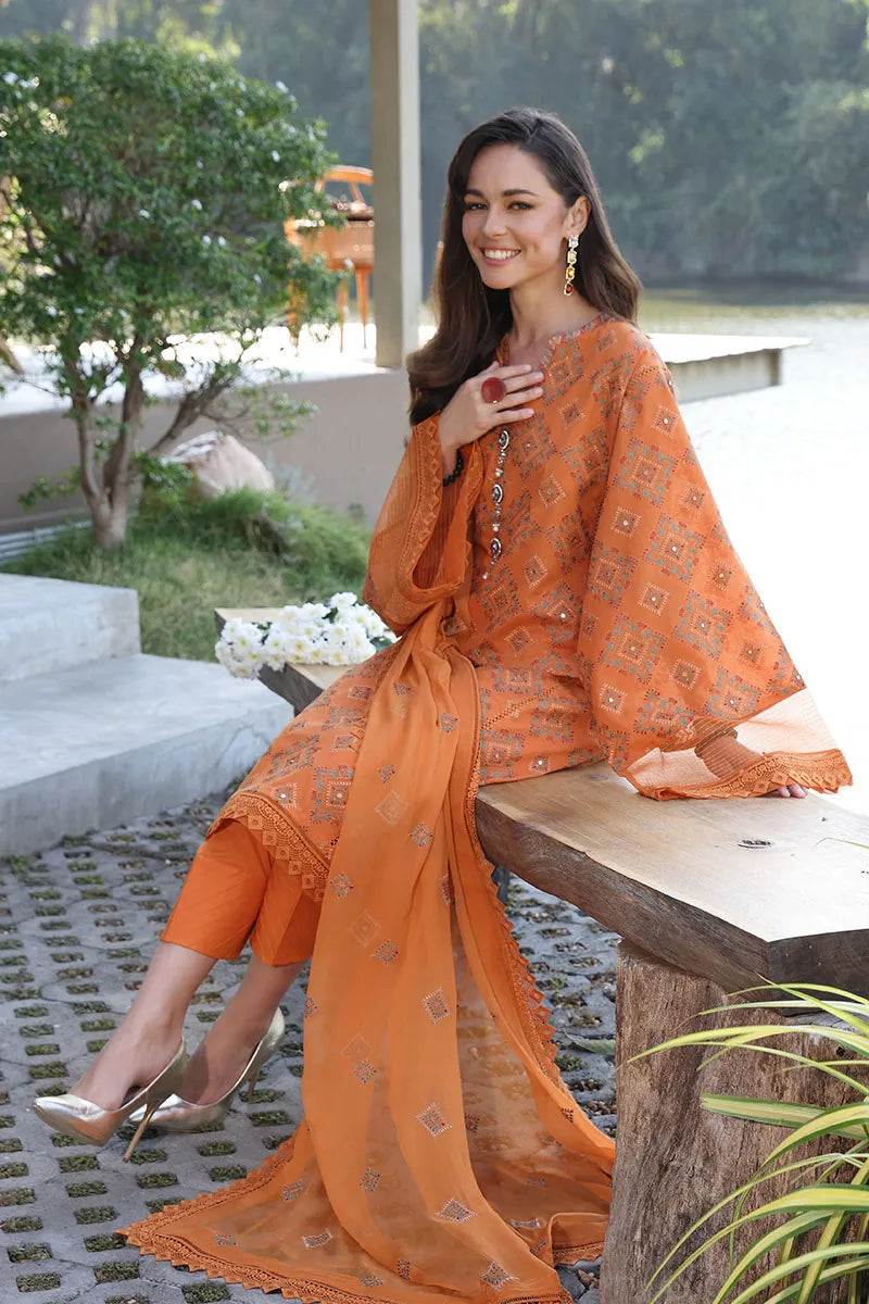 BAREEZA 3P EMBROIDERED LAWN SUIT TRIBAL FUSION-02-SHISHA WORK gulbuy.com