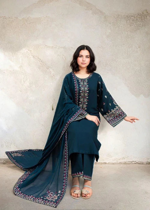 Chaudhary Arts 3Pc Embroidered Cotton Suit HXB7082 gulbuy.com