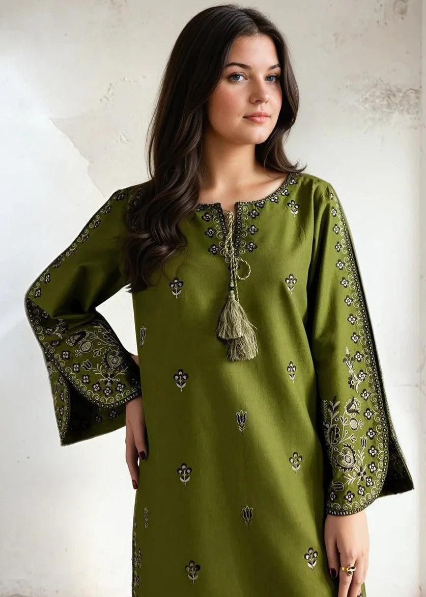 Chaudhary Arts 2Pc Embroidered Linen Suit Hijaa gulbuy.com
