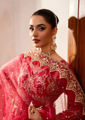 Agha jaan 3Pc Embroidered Net Suit FUCHSIA gulbuy.com