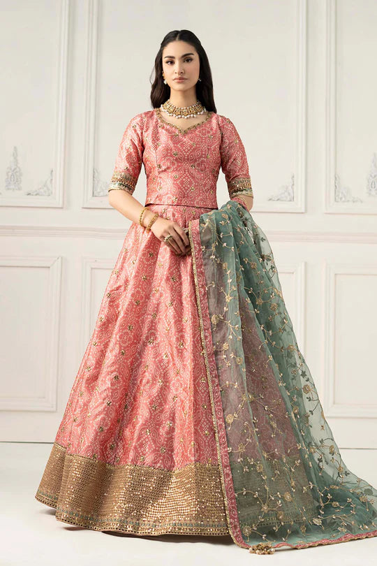 Maria B 3Pc Embroidered Raw Silk Suit SF-EF25-11 Coral gulbuy.com
