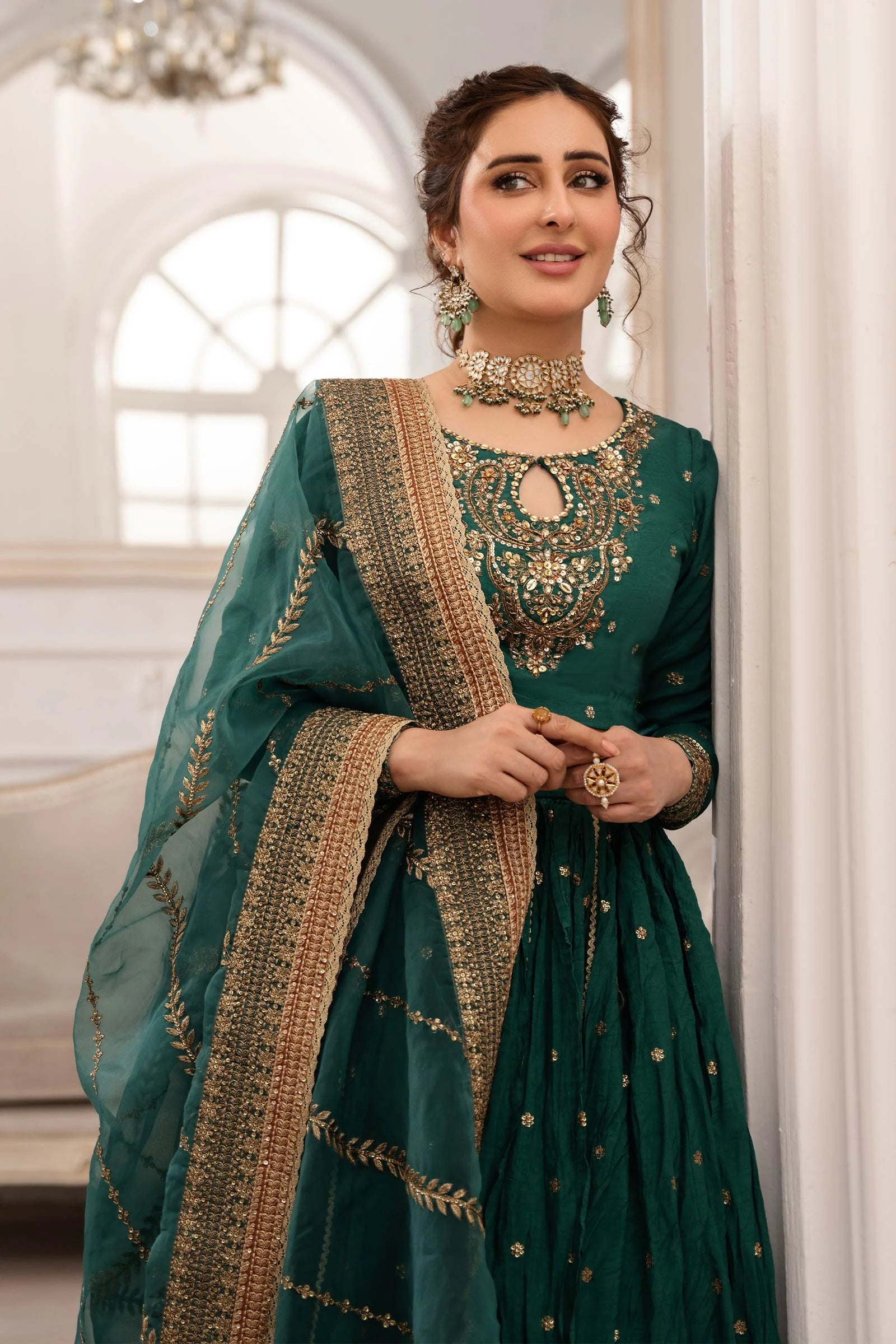 Maria B 3Pc Embroidered Raw Silk Suit SF-EA25-04 gulbuy.com