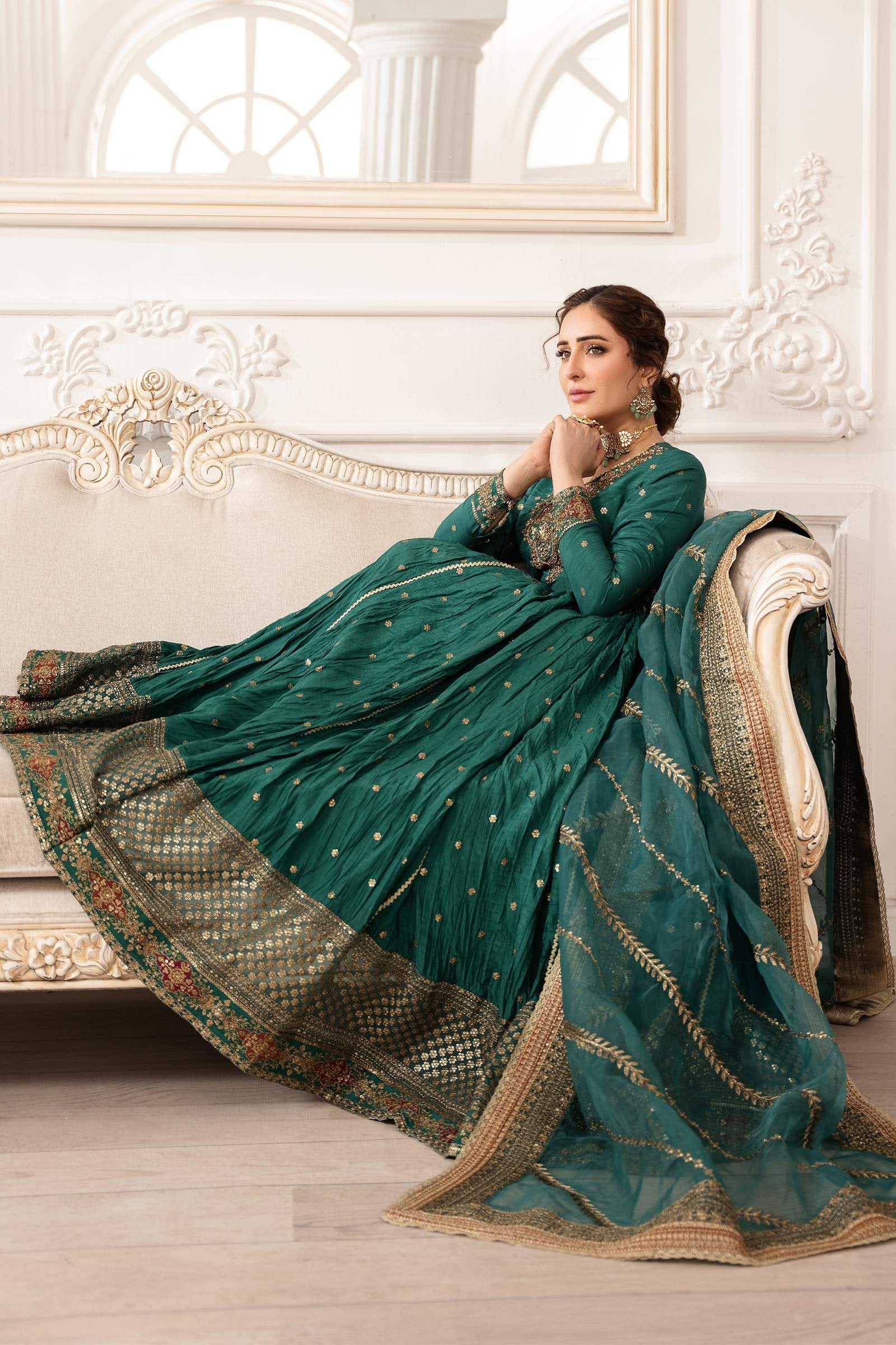 Maria B 3Pc Embroidered Raw Silk Suit SF-EA25-04 gulbuy.com