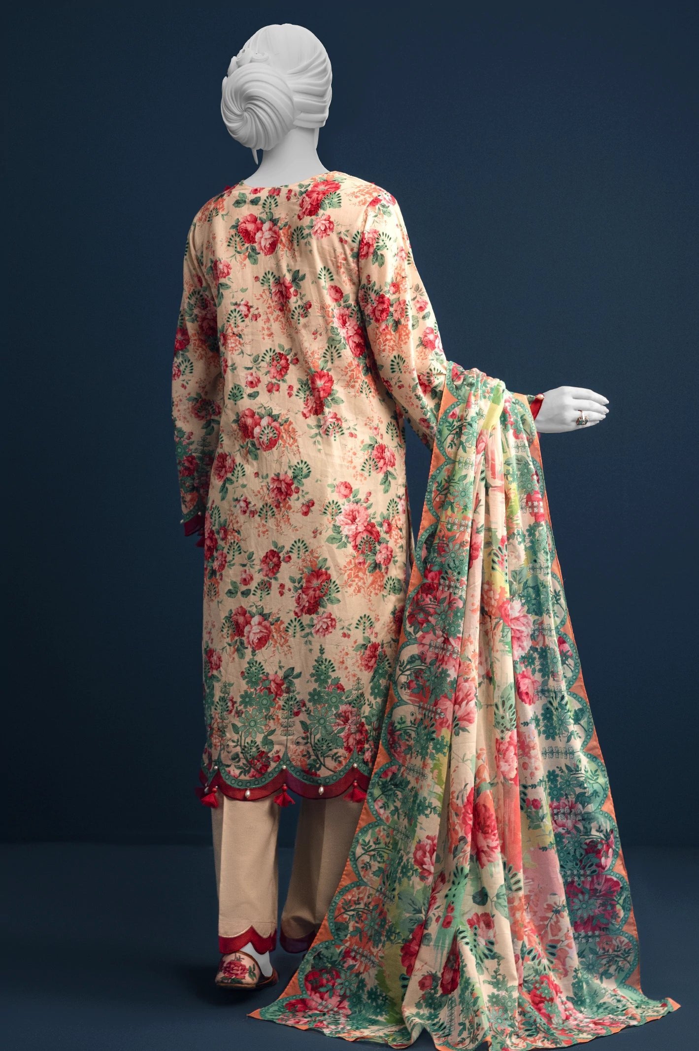 Diners 3Pc Printed Lawn Suit (WU31642-CREAM) gulbuy.com