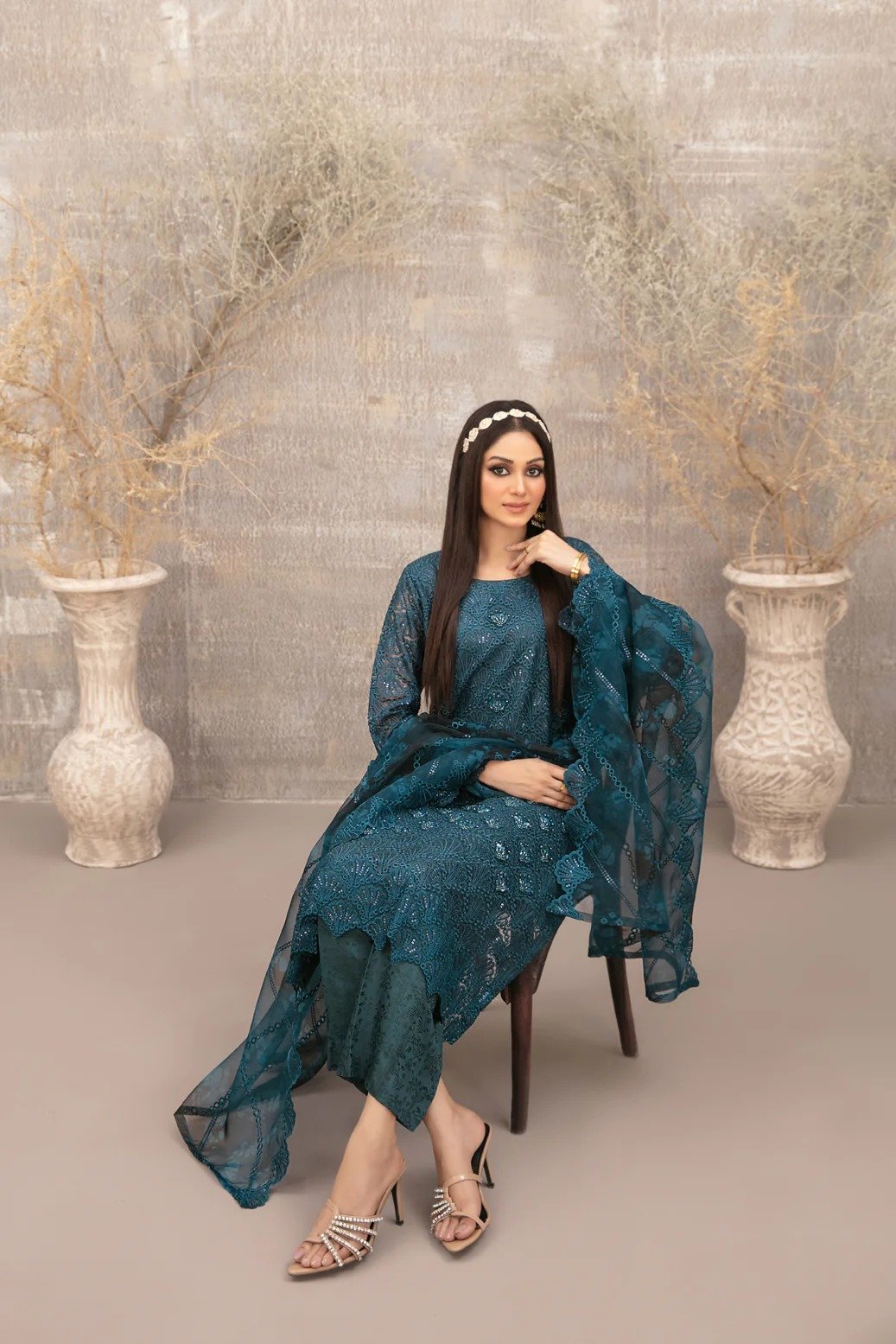 Tawakkal 3Pc Embroidered Net Suit D-3899 gulbuy.com