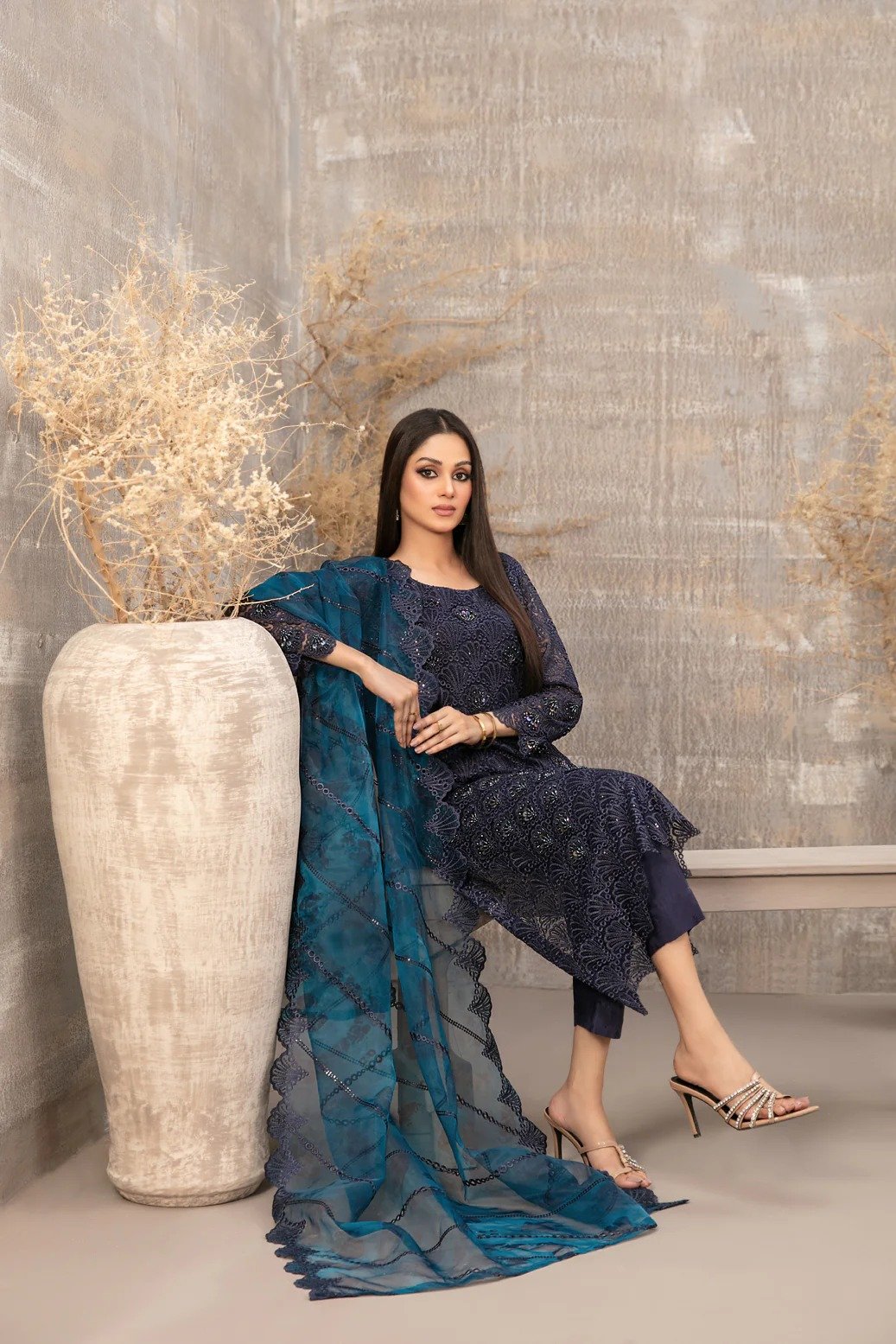 Tawakkal 3Pc Embroidered Net Suit D-3895 gulbuy.com