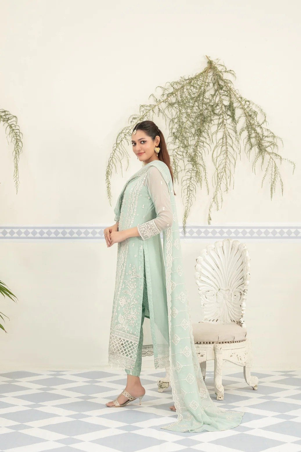 Tawakkal 3Pc Embroidered Chiffon Suit D-2019 gulbuy.com
