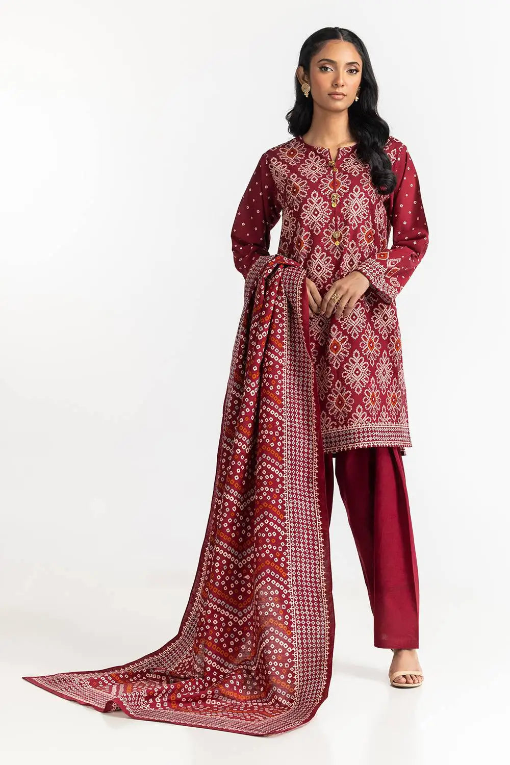 GulAhmed 3Pc Printed Khaddar Suit IUSTKSD-328