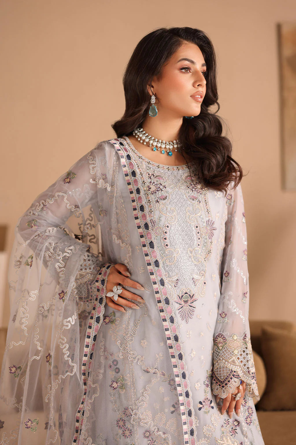 Ramsha 3Pc Embroidered Chiffon Suit K-302 gulbuy.com