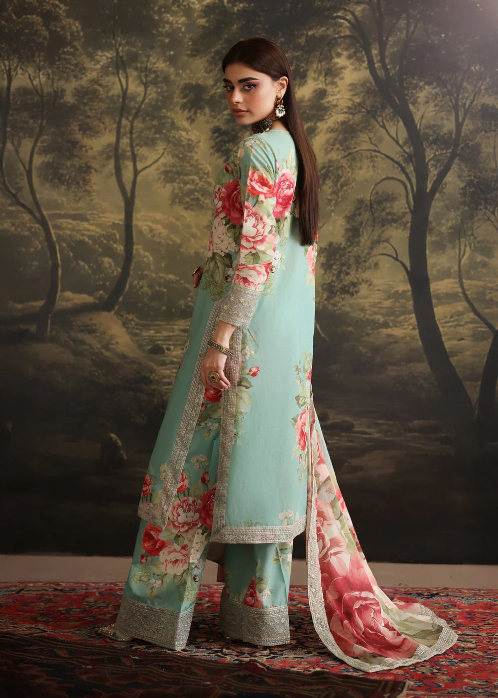 Humjoli 3Pc Embroidered Lawn Suit AQUA PINK gulbuy.com