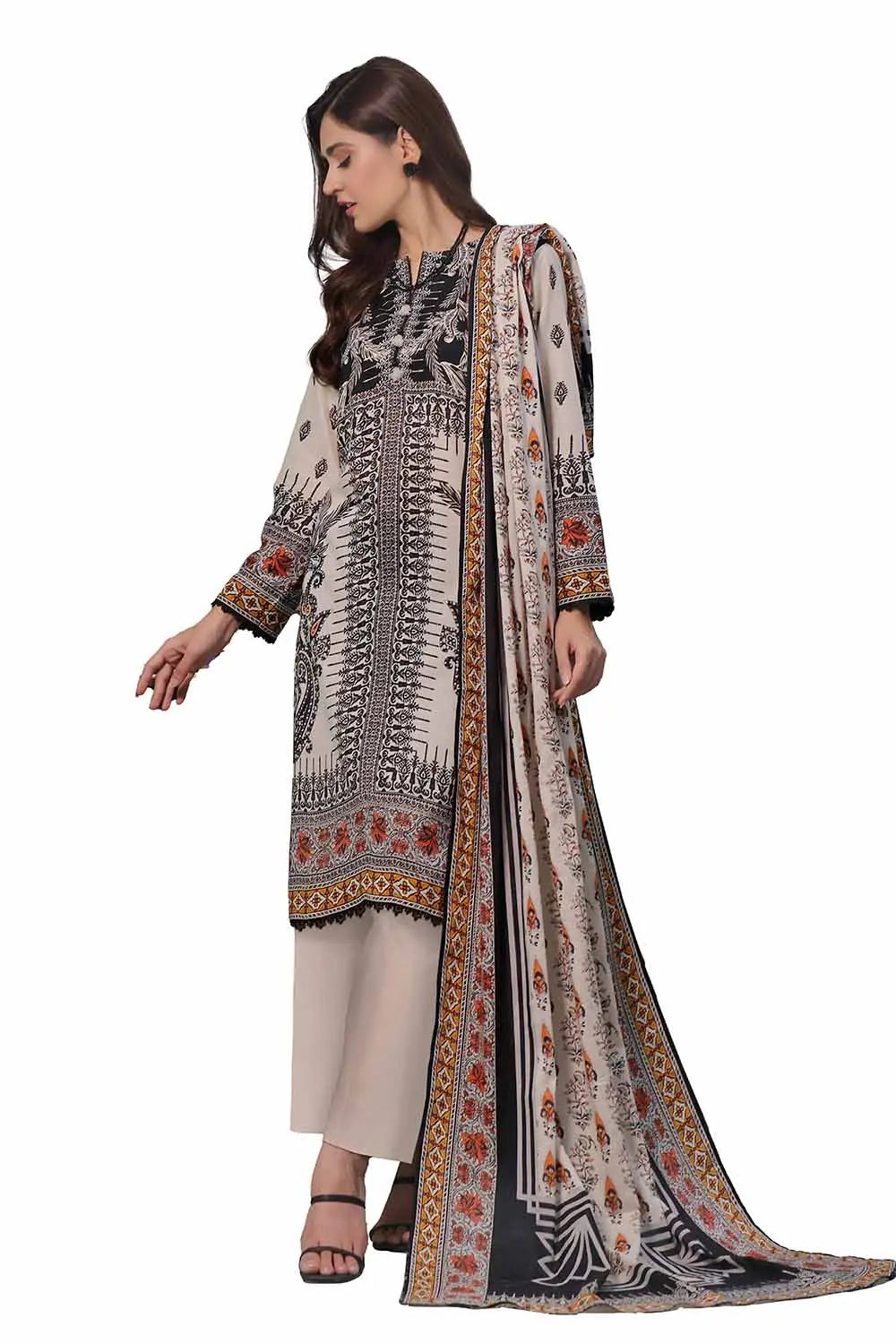 GulAhmed 3Pc Printed Khaddar Suit SD-42093