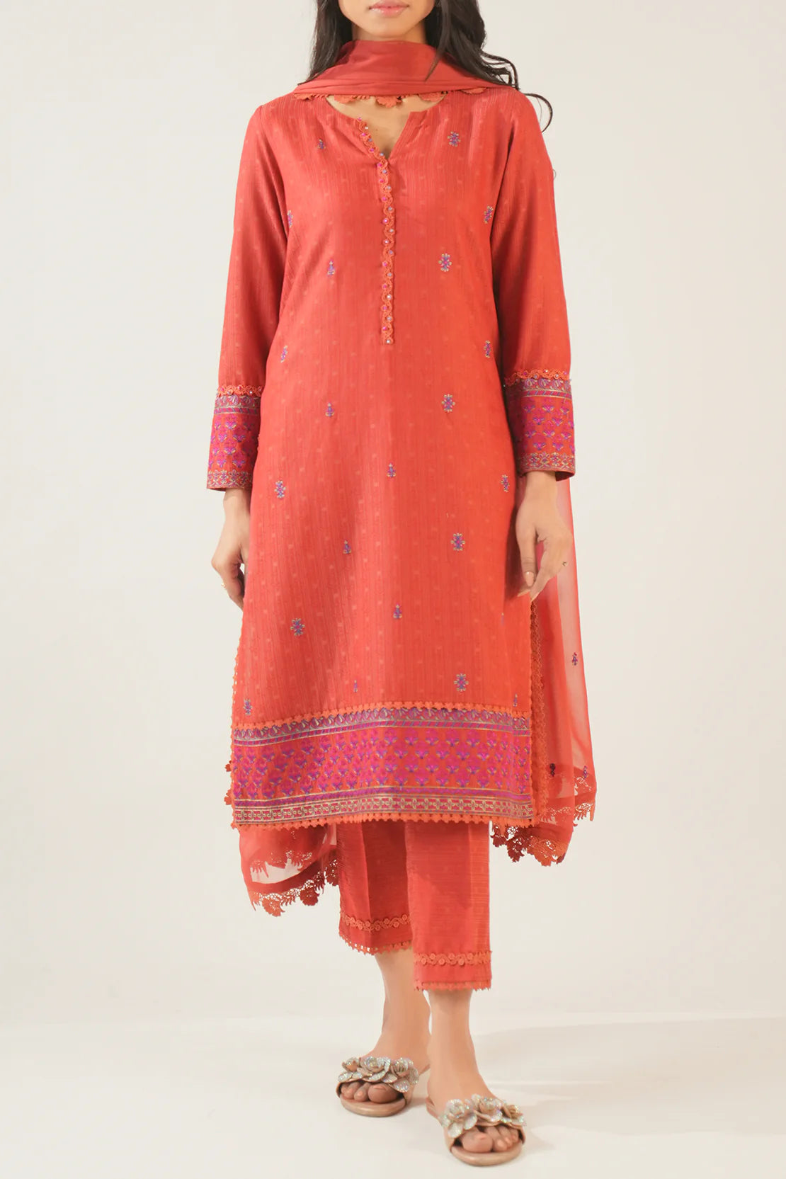Saya 3Pc Embroidered Self Jacquard Suit WUNS-5377 gulbuy.com