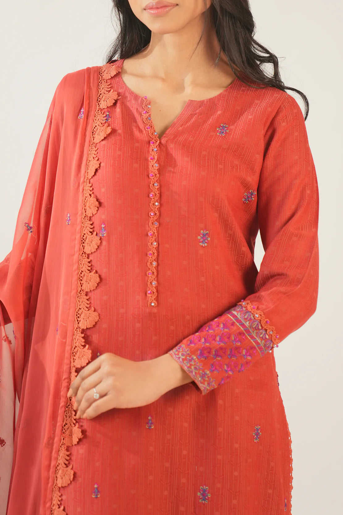 Saya 3Pc Embroidered Self Jacquard Suit WUNS-5377 gulbuy.com