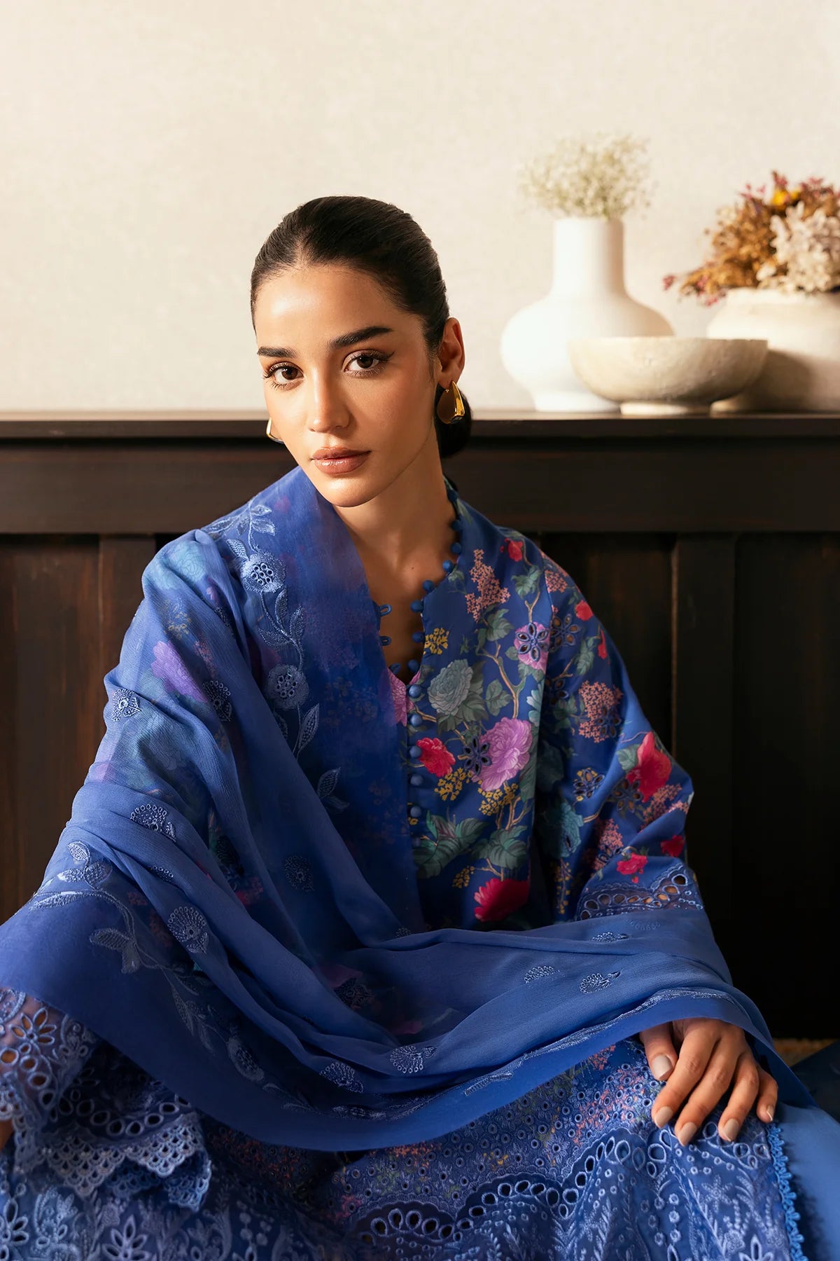 AFROZEH 3Pc Embroidered Lawn Suit Mist Woven gulbuy.com
