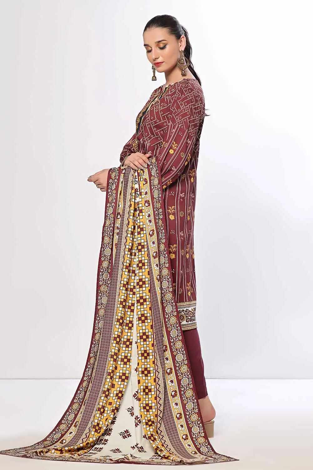 GulAhmed 3Pc Printed Linen Suit WNS-42086 gulbuy.com