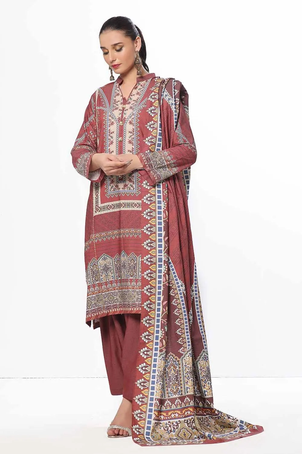 GulAhmed 3Pc Printed Dhanak Suit WNS-42118